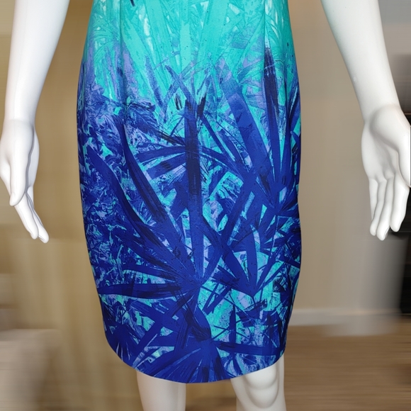 SPENSE TROPICAL PALM LEAF PRINT DRESS, BLUE/ GREEN 6 - Picture 3 of 8